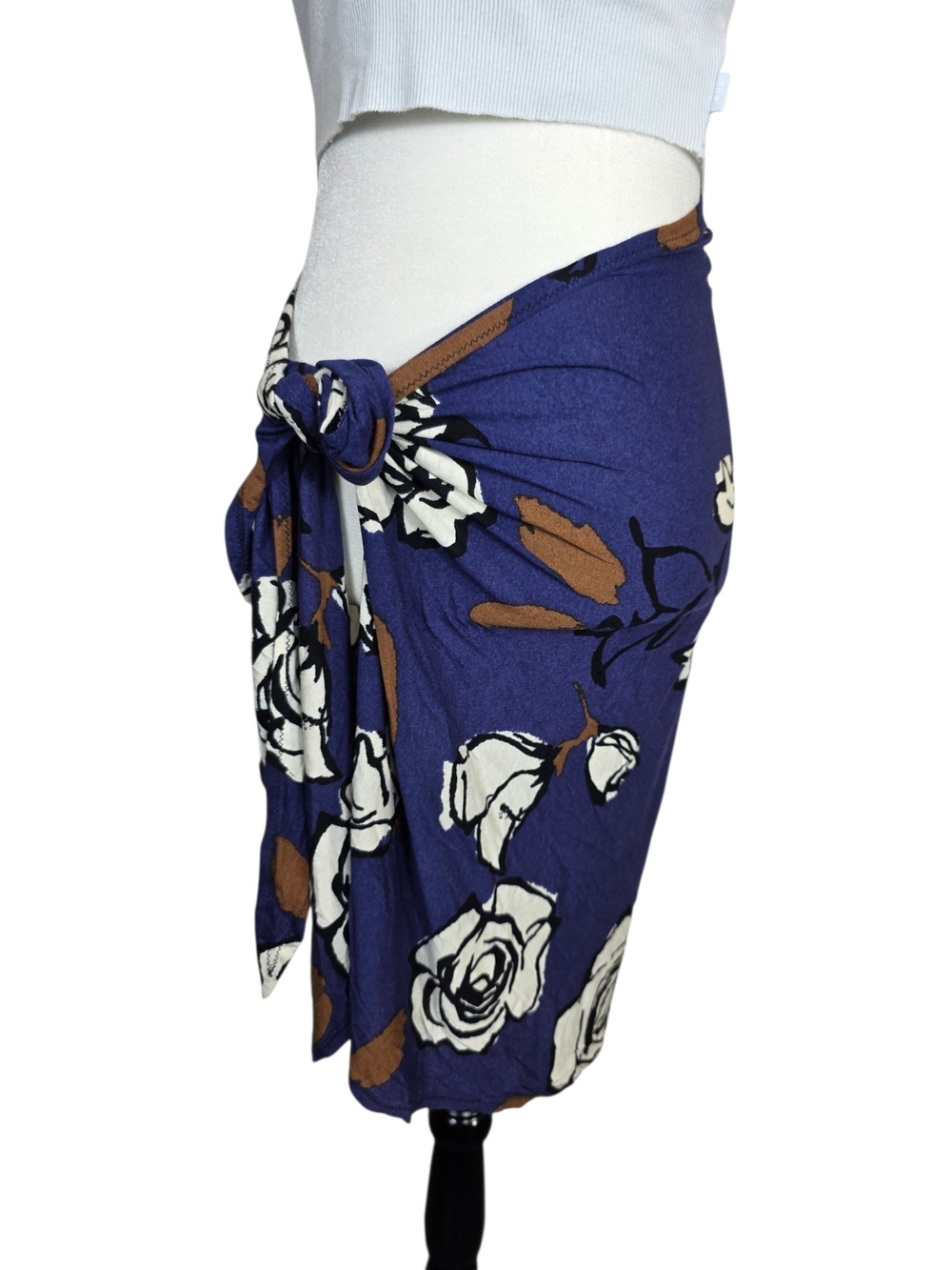 SHAN Navy Floral Tie Sarong with White and Brown Accents